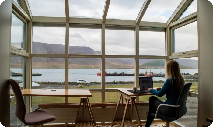 Woman Desk Laptop Window