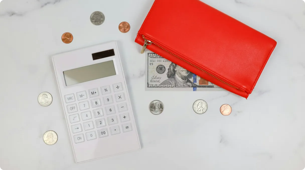 Calculator Coins Red Wallet