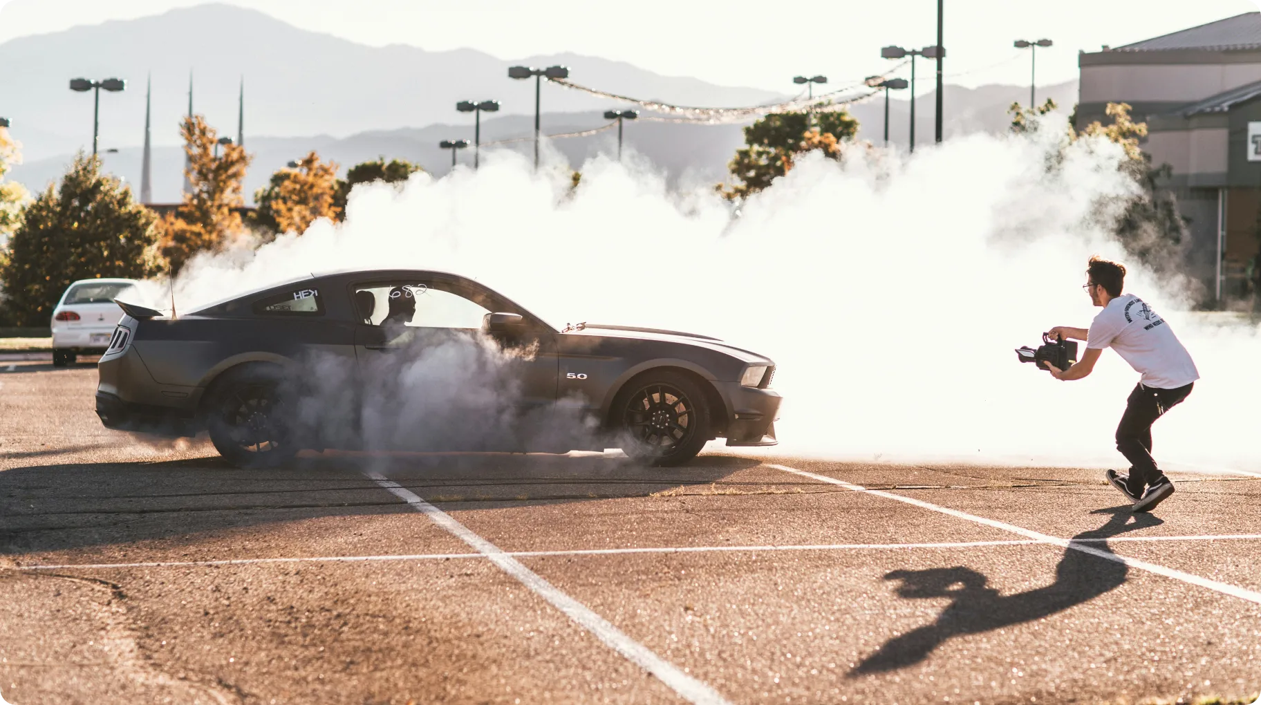 Sports Car Drift Burnout Filmed In Parking Lot